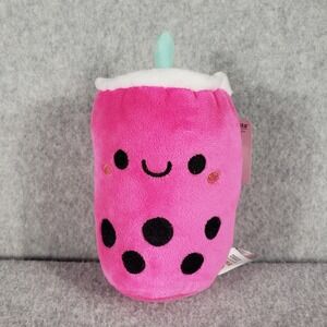 Fiesta Pink Boba Plush Kawaii Bubble Tea Stuffed Toy 6 Inch Foodcore Desk Mascot
